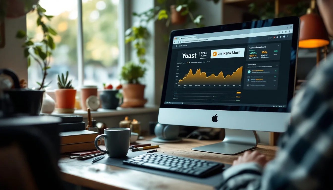 WordPress SEO Tips For Small Businesses — Screenshot of a UK WordPress dashboard with Yoast and Rank Math plugin panels, h WordPress SEO Tips For Small Businesses — Screenshot of a UK WordPress dashboard with Yoast and Rank Math plugin panels, h